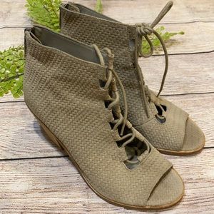 Eileen Fisher Suede Lace Up Open Toe Booties